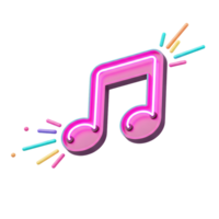 A 3D rendering of a pink neon musical note is surrounded by colorful sparkles, creating a festive and lively ambiance perfect for entertainment themed decorations. png