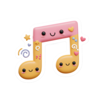 A charming musical note character with a pink and yellow design, adorned with hearts, stars, and smiling faces, ideal for adding a playful touch to creative projects. png