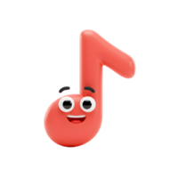 A smiling red music note character with big eyes stands alone on a white background, perfect for illustrating music lessons or concepts. png