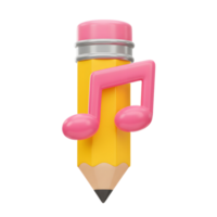 A yellow pencil with a pink eraser and a pink musical note can represent creativity, learning, or artistic expression in various projects. png