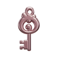 A rose gold key is isolated on a white background and can be used to open a lock. png