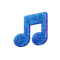 Digital blue music note with circuit pattern shines against a white background, commonly used for musical software and technology themes. png