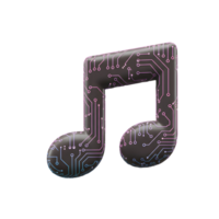 A stylized musical note is adorned with a circuit board pattern, suitable for representing technology in music contexts. png