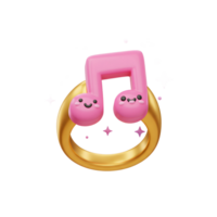 A pink music note character with smiling faces sits on a golden ring surrounded by stars, creating a playful and cheerful image that can be used for various designs. png