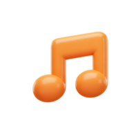 This is a 3D rendering of an orange musical note with a glossy finish and small blue water droplet icons indicating emphasis png