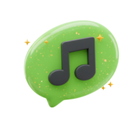 A black music note is displayed on a green, sparkling speech bubble, indicating musical messages or notifications, perfect for social media or app design. png