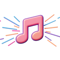 A glossy pink music note is surrounded by colorful lines to represent sound and excitement, often utilized in branding or web design. png