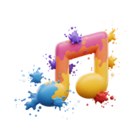 A vibrant and playful music note is depicted with colorful paint splatters, creating a visually appealing image suitable for creative design projects. png