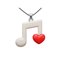 A white music note pendant with a red heart dangles from a black string, creating a charming accessory that could express love for music or a romantic sentiment. png
