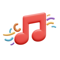 A red music note is surrounded by colorful sound waves, suggesting music or audio content is being played. png