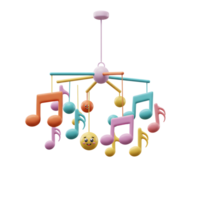 This image features a vibrant and whimsical hanging mobile composed of colorful musical notes and smiling face balls, which would be ideal for nursery decoration. png