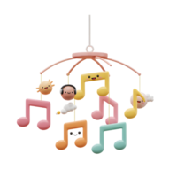 Colorful baby mobile featuring music notes, a sun, a cloud, and faces creates a soothing and engaging environment for infants. png