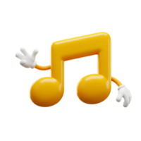 A cheerful yellow music note is depicted with arms and hands waving, adding a whimsical touch that can be used for musical content or educational materials. png