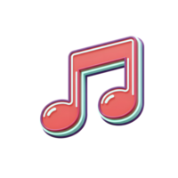 A red music note with light blue, purple and white outlines is displayed against a white background to represent melody in design. png