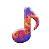 A vibrant and colorful music note with swirling patterns is shown against a white background for use in various designs. png