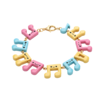 This colorful bracelet features a variety of music notes with cartoon faces, making it a fun and unique accessory for music lovers. png