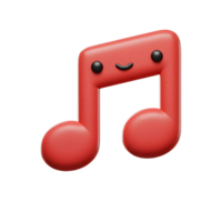 A red 3D render of a musical note has a happy face with two eyes and a smile and could be used to represent music or melody. png