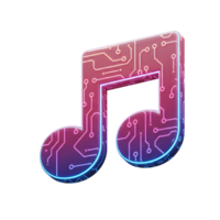 This digital music note features a circuit board design with pink and blue neon colors, making it suitable for technological music applications. png