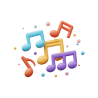 This is a 3D rendered image of colorful musical notes floating around, typically used to represent music or a happy event. png