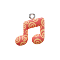 A red musical note with a spiral pattern and silver ring floats against a white background, ideal for representing music or creative expression. png