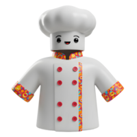 A cute cartoon chef figure with a happy face wears a white uniform with red buttons and colorful trim, likely intended for children's entertainment. png