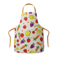 Apron features a playful pattern of fruit and vegetables, making it suitable for cooking and baking activities. png