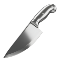 A shiny metal knife with a curved handle is displayed against a white background, useful for food preparation. png