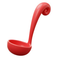 A shiny, red ladle with a curved handle is displayed against a white background, suggesting its use for serving liquids in cooking. png