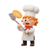 A cartoon chef winks while flipping a pancake with a spatula, ideal for illustrating cooking or baking concepts. png