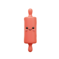 A cute rolling pin with a face is surrounded by pieces of dough also with faces, making it suitable for baking related content. png