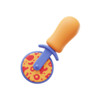 An illustration of a pizza cutter features an orange handle and colorful pattern on a rotating blade, perfect for slicing pizza. png
