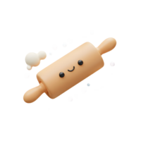 A charming rolling pin with a smiley face is surrounded by colorful spheres and fluffy clouds, perfect for baking-themed designs. png
