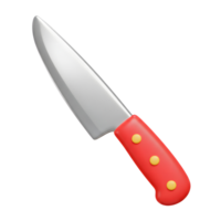 A sharp knife with a red handle and yellow rivets rests against a white background and can be used for kitchen tasks. png