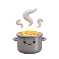 A pot filled with pasta and topped with steam creates a warm and inviting scene, ideal for food illustrations. png