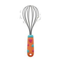 Metal whisk with a patterned handle, perfect for mixing food ingredients to use in the kitchen. png