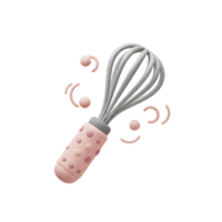 Pink whisk with polka dots is surrounded by small pink decorations and the image is a clean shot for culinary or baking website. png