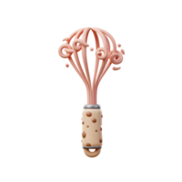 This is a 3D illustration of a pink whisk with brown polka dots on a white background, which can be used for baking or cooking concepts. png