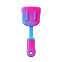 A 3D rendering of a spatula with a pink and blue gradient is shown on a white background for flipping or mixing food. png