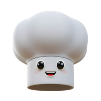 This is a cute 3D rendering of a chef hat with a happy expression, perfect for adding a fun and playful touch to culinary-themed designs. png