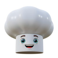 A chef hat character with eyes and eyebrows smiles cheerfully, making it suitable for illustrating culinary themes or representing cooking concepts. png