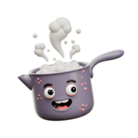 A cute, happy cartoon pot with steam rising from it depicts something cooking and simmering in a playful style for culinary illustrations. png