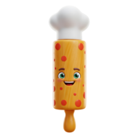 A smiling cartoon rolling pin with a chef's hat is covered in red dots, making it ideal for illustrating baking or cooking fun. png