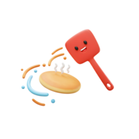 A pancake is being flipped by a spatula in this cute illustration that is great for food related content. png