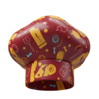 A chef hat features food related drawings such as a fork and a chicken and can be used in the kitchen. png
