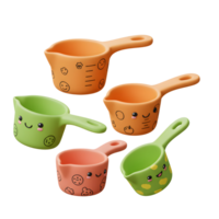 Cute cartoon dippers in different colors featuring smiling faces can be used for scooping and measuring small quantities of ingredients. png