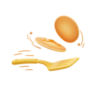 A stack of pancakes is being flipped by a yellow spatula in this illustration to show cooking breakfast. png