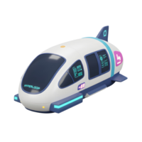 A futuristic hyperloop pod is depicted with a sleek design and neon accents, showcasing transportation and innovation in a modern setting. png