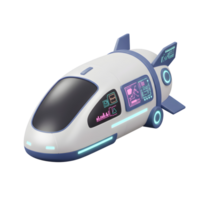 A cartoon spaceship features multiple glowing displays showing data, making it suitable for illustrating concepts of space travel or future technology. png