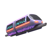 A futuristic purple train with glowing LED patterns travels on a rail, potentially used as a modern transportation system. png