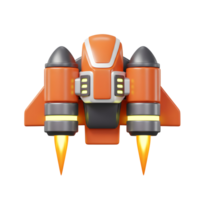 An orange rocket ship propels forward with flames shooting out of its thrusters, suggesting a fun game or toy for children. png